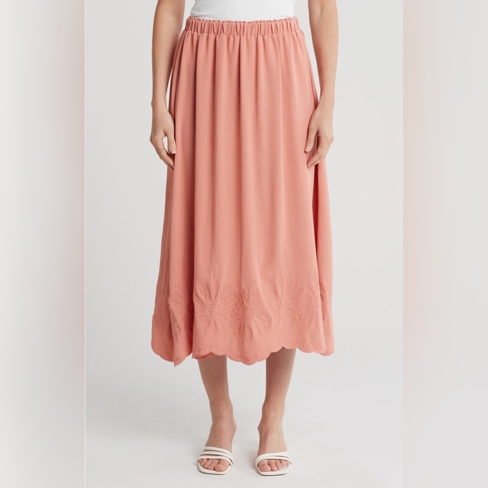 ADRIANNA PAPELL FLORAL EMBROIDERED MIDI SKIRT COLOR DESERT ROSE M(8-10) NEW